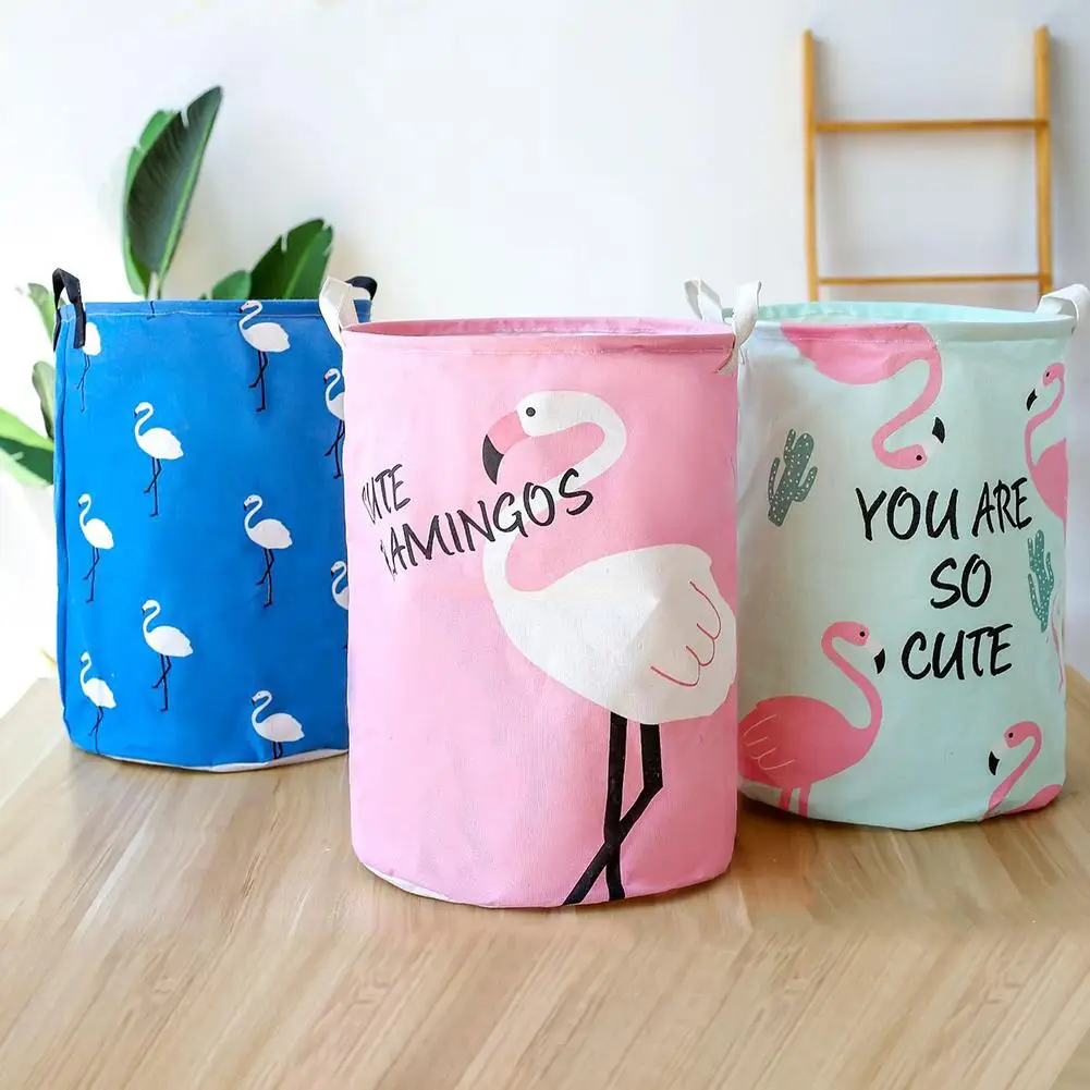 

Portable Flamingo Cotton Linen Laundry Basket Dirty Clothes Storage Washing Bag