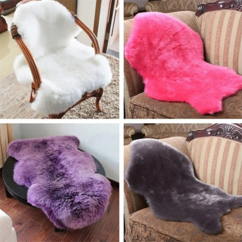 Fashion Soft Sheepskin Chair Cover Warm Hairy Carpet Seat Pad Plain