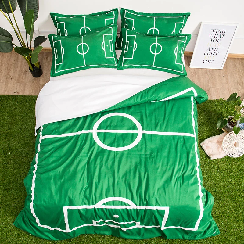 Зеленый Футбол поле комплект из 3 предметов полиэстер, постельных комплектов постельное белье 3D печати постельные принадлежности набор CN США Великобритания AU Размеры