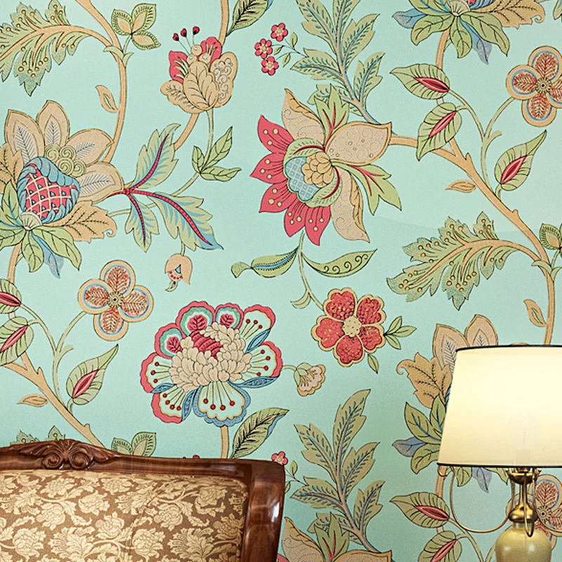 Gaya Amerika Pedesaan Wallpaper Roll Hijau Muda Besar Floral Bukan Tenunan 3d Kertas Dinding Kamar Tidur Wallpaper Dinding Bunga Stiker Wallpaper Aliexpress