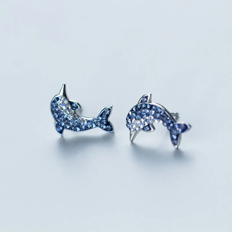 

Sweet Blue CZ Whale Fish 925 Sterling Studs Earrings