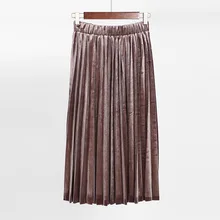 Весенняя и Летняя женская юбка с металлическим отливом Бархатная Золотая Бархатная юбка средней длины с высокой талией дикая тонкая плиссированная юбка