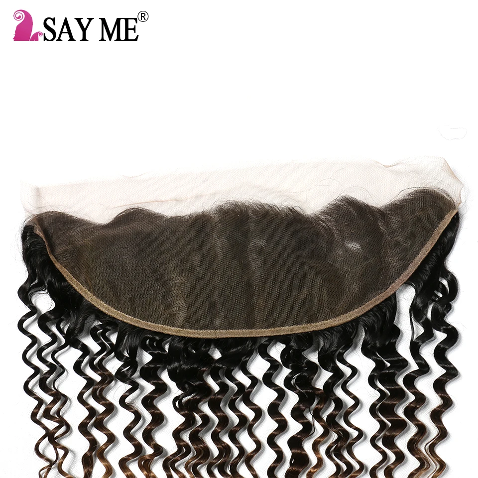 SAY ME Pre Plucked Lace Frontal Closure Brazilian Deep Wave 13*4 Ear To Ear Non Remy Three Tone Human Hair Ombre Blonde 1B/4/27