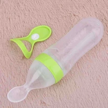 Силикон Squeeze Baby Младенцы рисовые бутылки с зерном с ложкой новорожденный малыш кормушка Кормление бутылки 90 мл