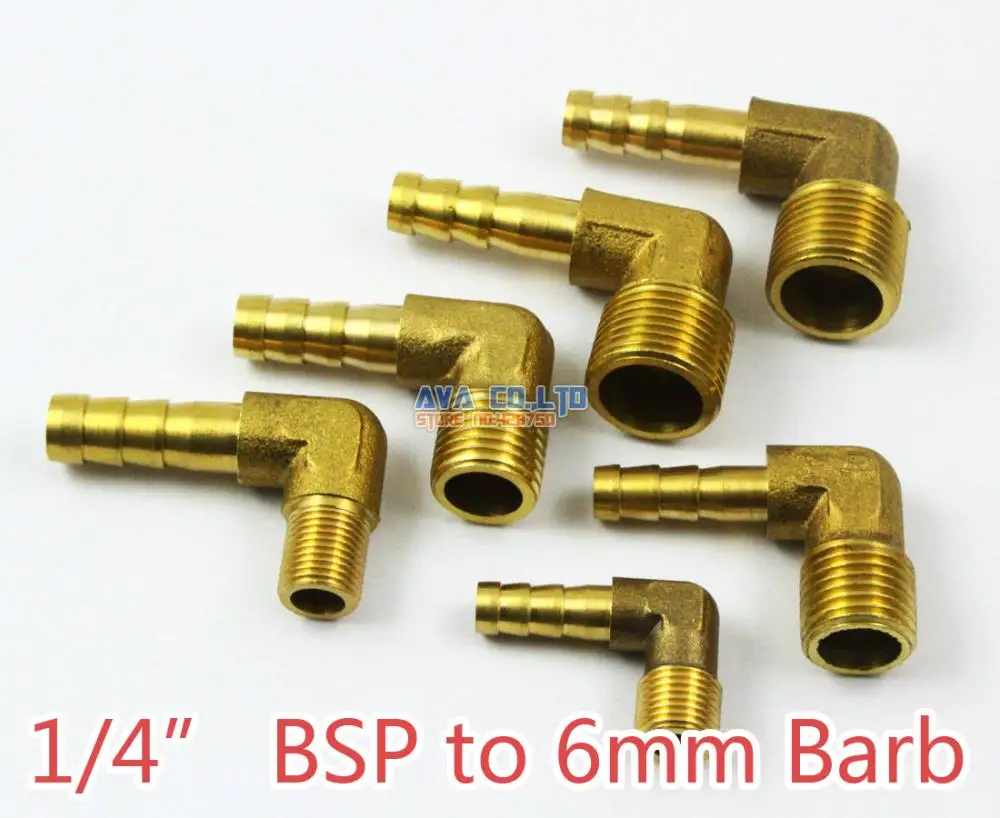 10 Piece 6mm-1//4/" BSP Brass Elbow Pneumatic Pipe Hose Coupler Connector Fitting