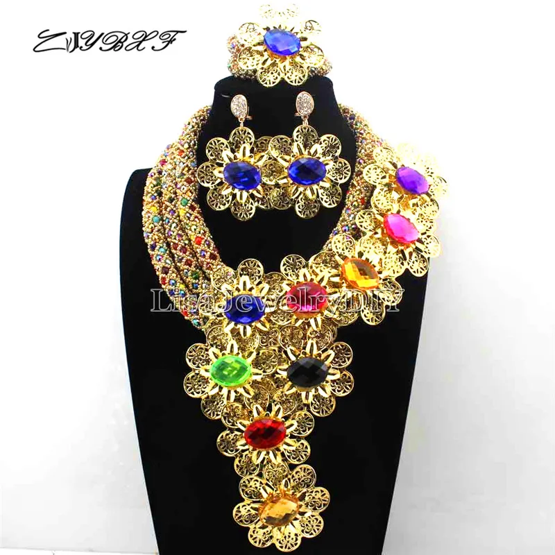 

Crystal Statement Necklace Set Wedding African Beads Flower Jewelry Set for Women Free Shipping LL1069
