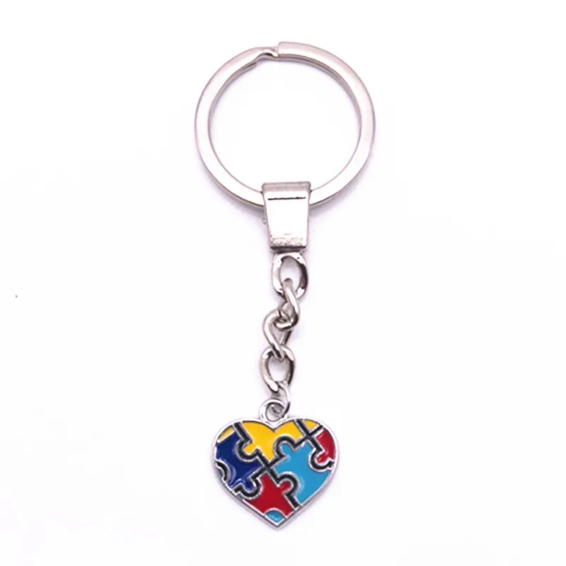 

New Arrival Autism Heart Charms Keychain Colorful Autism Awareness Jigsaw Puzzle Pieces Key Chain & Key Ring Jewelry 1PCS