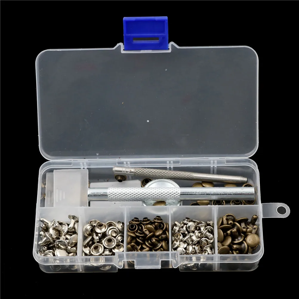 

120 Set Leather Repairing Rivets Tubular Metal Single Silver Bronze Rivets with Fixing Tool Kit For DIY Crafts Belts
