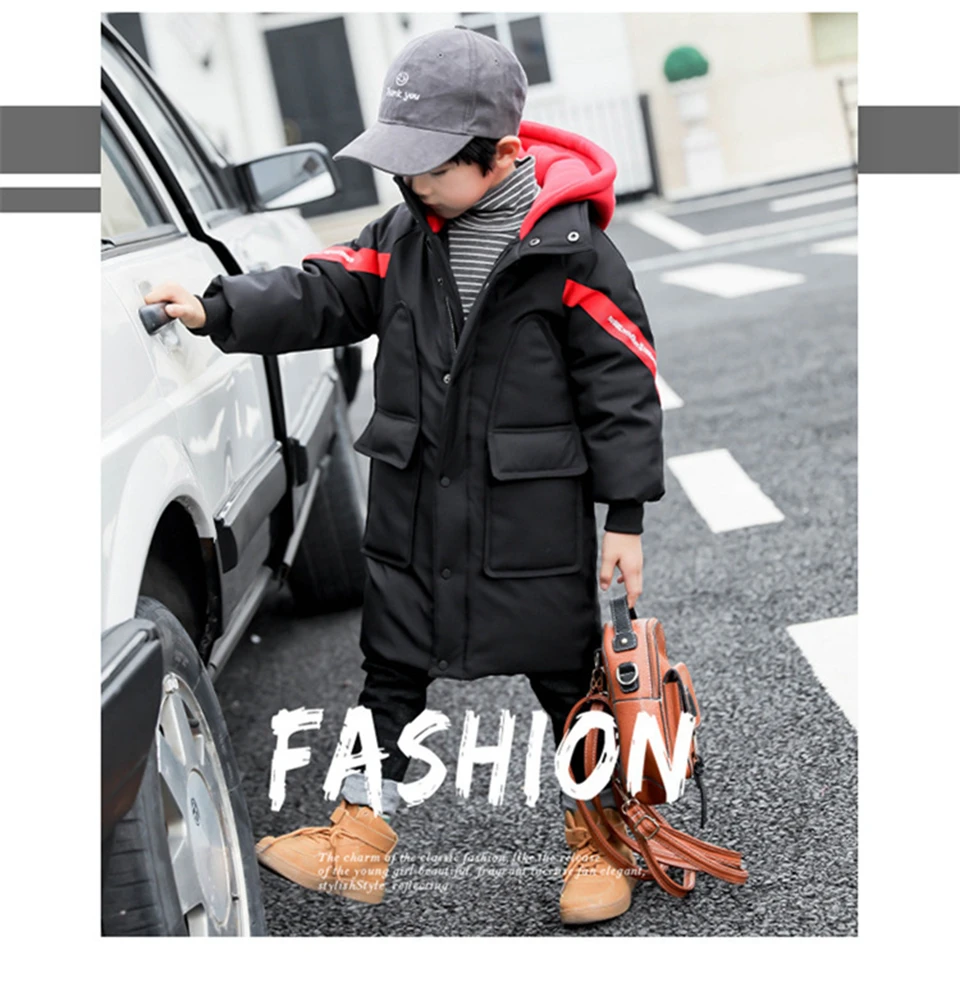 Boys Winter Jacket Warm Thick Down Cotton Coat for Teenagers Outerwear Children Casual Hooded Jackets Kids Clothing Snowsuits
