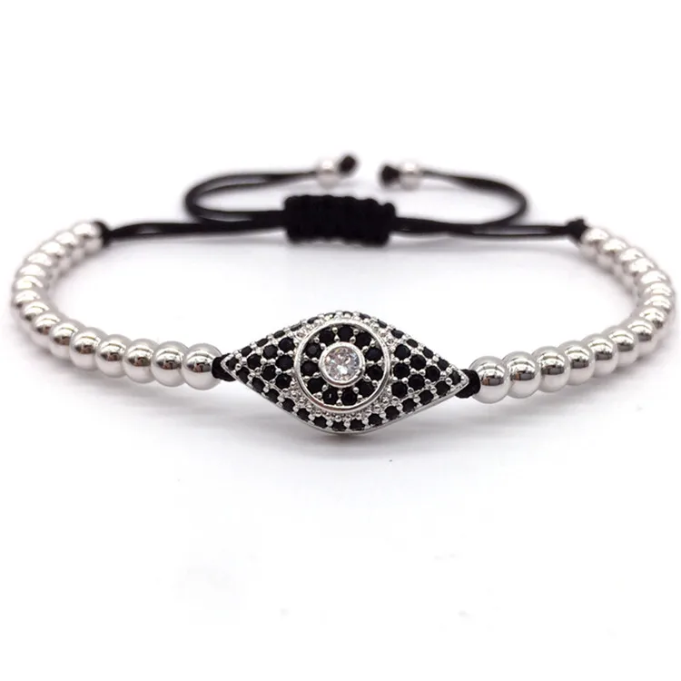 Naiqube Марка Классический Стиль Micro Pave CZ глаз и 4 мм Бусины Плетеный макраме Браслеты украшения для Для мужчин - Окраска металла: 1