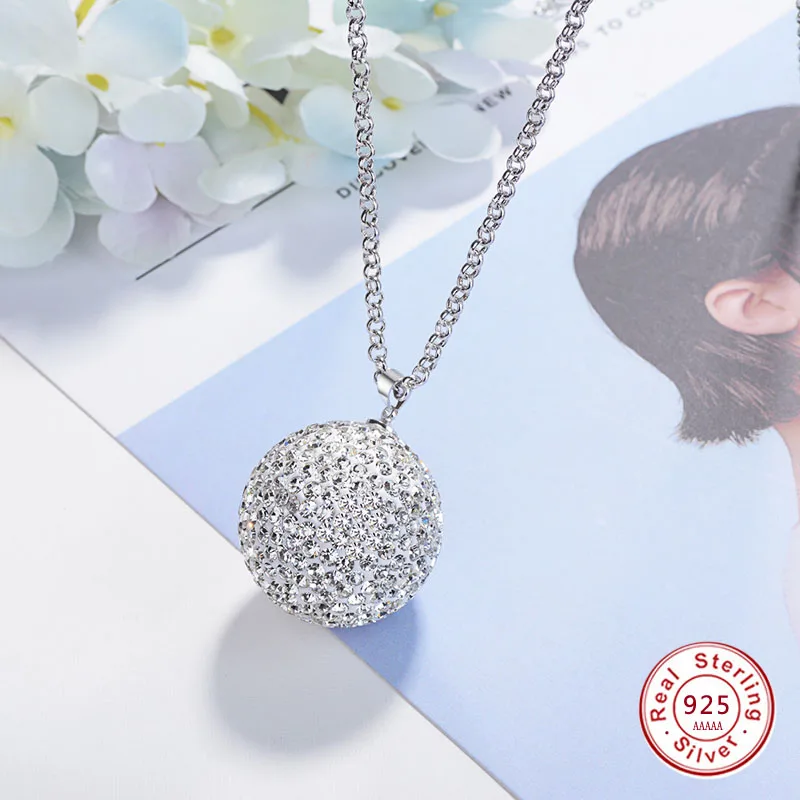 

New Arrival Shiny big CZ 30MM Ball Pendant Necklace with Female Trendy Round CZ 925 sterling silver Necklace Jewelry for Women