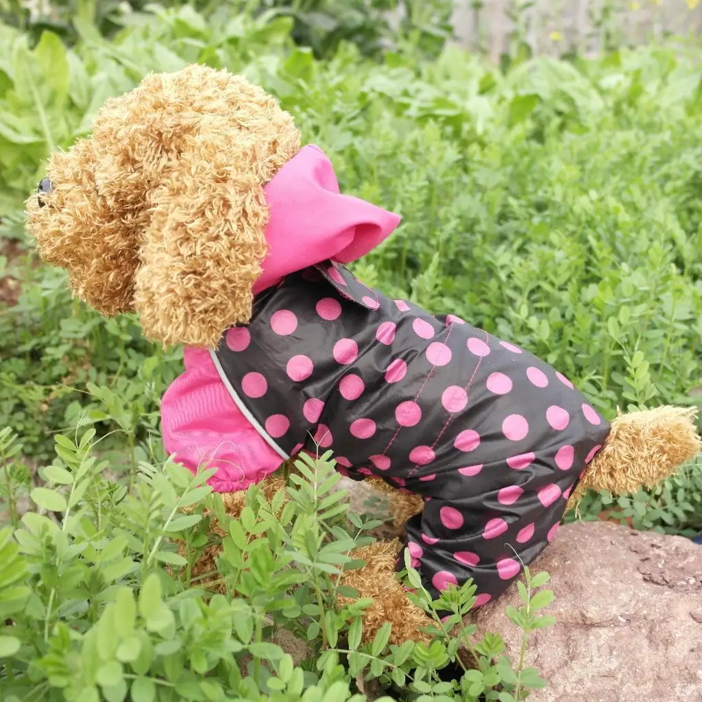 

Free shipping Polka Dots Pet products dog clothes puppy clothing waterproof dogs raincoat jumpsuit 3 colors XS ,S,M,L,XL,