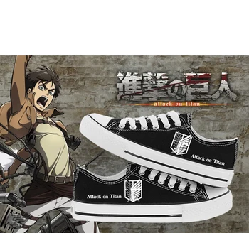 

High-Q Unisex Anime Cos Attack on Titan Eren Mikasa Ackerman Casual Low plimsolls canvas shoes rope soled shoes