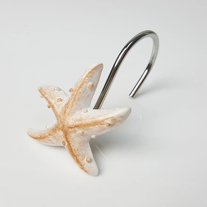 12pcs Resin Decorative Seashell Starfish Shower Curtain Hooks Hanger Rails Home Hotel Bathroom Beach Shell Decor Hook Organizer