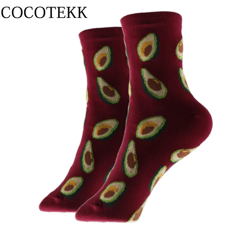 COCOTEKK Harajuku/корейские модные женские носки из чесаного хлопка; носки с лисой, ананасом, авокадо, бананом, фруктами; забавные Женские носочки в подарок - Цвет: Avocado