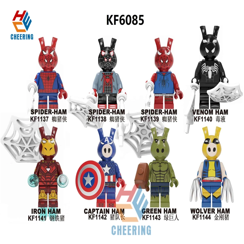 

Single Sale Building Blocks Super Heroes Average 4 Spider-Ham Venom Wolver Green Iron Captain -Ham Bricks Toys For Kids KF6085