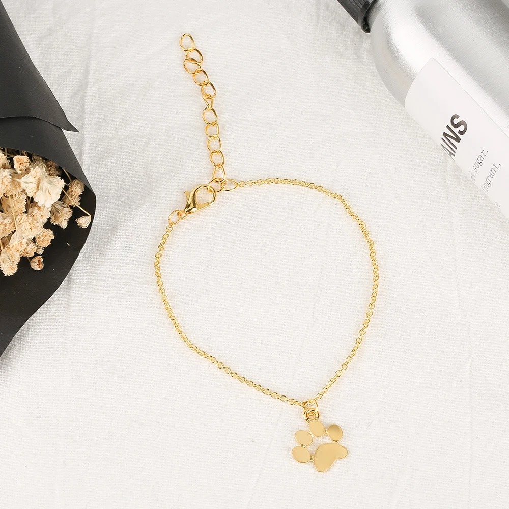 Golden Silver Cat Dog Paw Pendant Bracelet Women Simple Printing Cute Wrist Chain Casual Student Loli Bangles (9)
