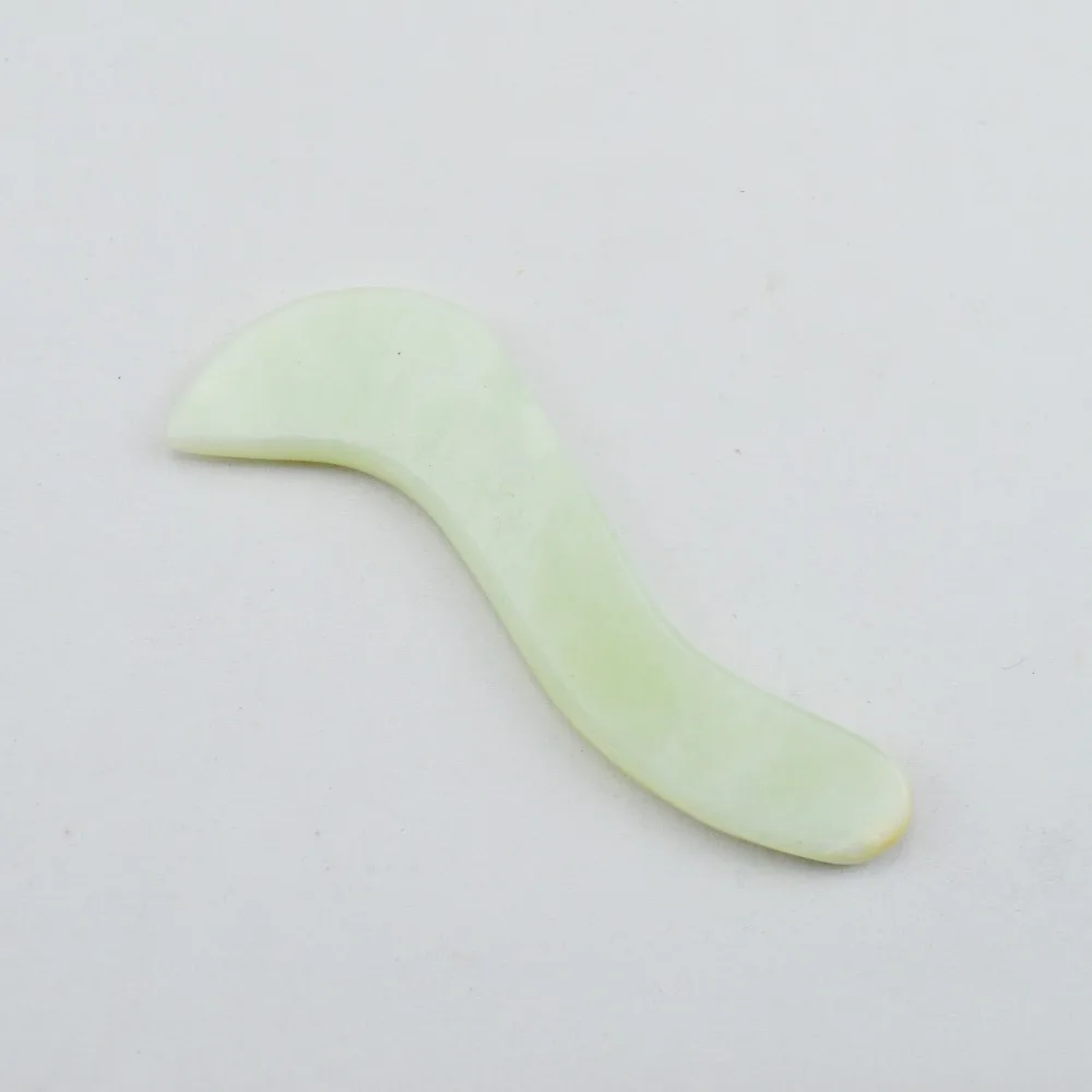 Natural light green jade S shape guasha board massage tool facial treatment scraping tool for body health care Natural light green jade S shape guasha board massage tool facial treatment scraping tool for body health care