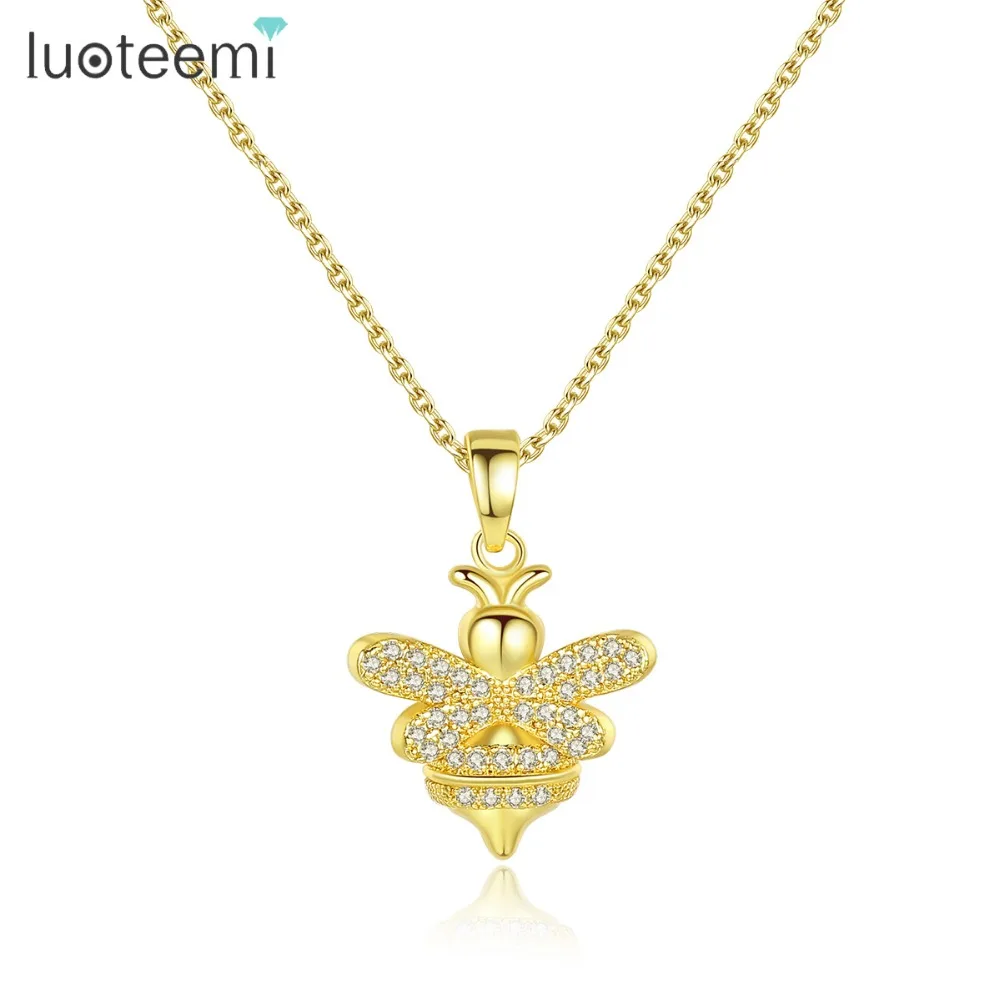 

LUOTEEMI New Cute Bee Pendant Necklace for Women Wedding Party Paved Shiny Cubic Zircon Fashion Jewelry Collares Christmas Gift