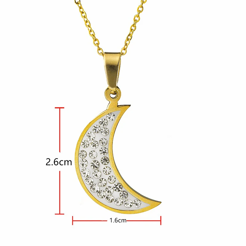 Простой горный хрусталь Луна из нержавеющей стали Шарм ожерелья для женщин