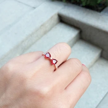 

925 Sterling Silver Garnet Rings natural stone fashion gift for women bowknot gemstone rings