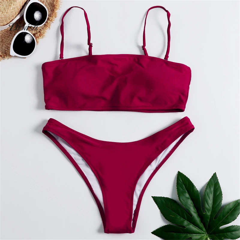 

Diwish Women Swimwear Solid Red Women's Two Piece Swimsuit 2019 Sexy Bikini Girl Separate Swimsuit Bathing Suit Women Beach