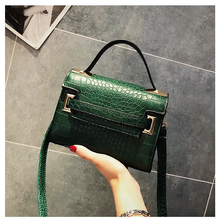 Новинка, модные трендовые сумки с каменным зерном, с пряжкой, с клапаном, сумочка, сумки на плечо, женская сумка-мессенджер, сумки через плечо, кошелек, Blosa - Цвет: Green