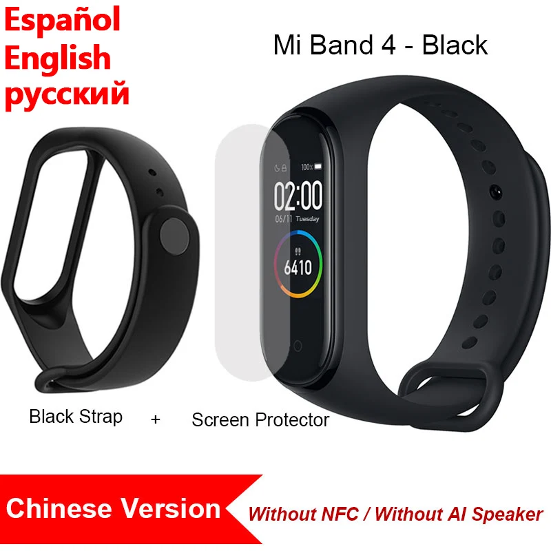 Xiaomi Mi Band 4 Смарт-браслет Фитнес-сердечный ритм 135 мАч Цветной экран Bluetooth 5.0 Водонепроницаемый смарт-браслет Смарт-часы - Цвет: black strap film CN