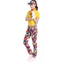 Женские высокие эластичные принтованные штаны для гольфа, Женские Дышащие облегающие длинные брюки, женские быстросохнущие прямые брюки для тенниса AA51870