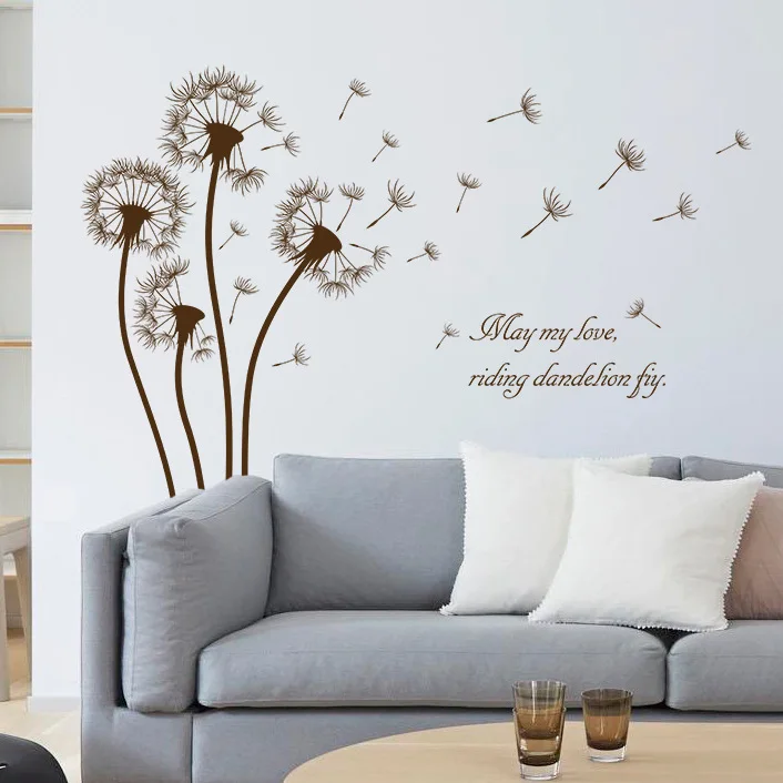 Petit brun pissenlit fleurs stickers muraux filles chambres home décor