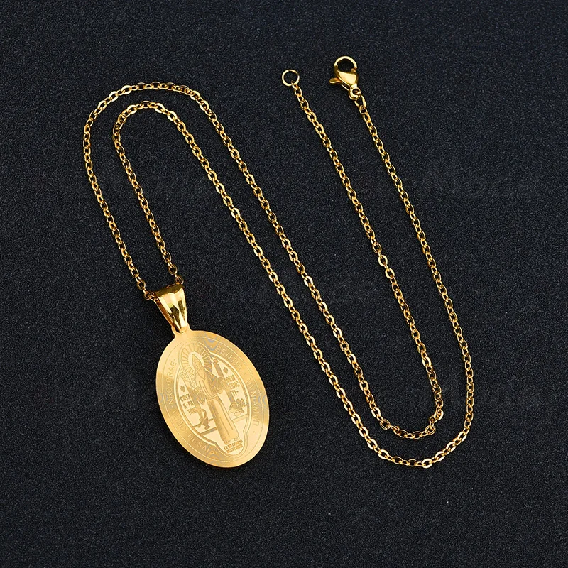 Ожерелье для мужчин и женщин ELSEMODE Gold Saint Benedict of Nursia ожерелье из нержавеющей стали
