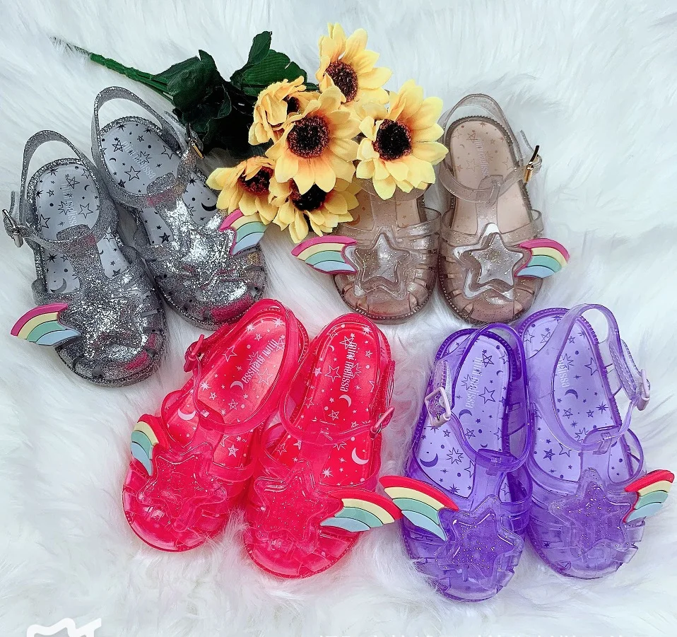 

New sparkling crystal men and women baby children rainbow stars hollow magic stickers fragrant jelly Baotou sandals