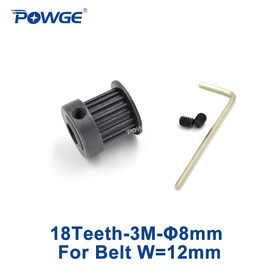 

POWGE 1pcs Steel 18 Teeth HTD 3M Timing Pulley Bore 8mm for Width12mm 3M Timing belt Rubber HTD3M pulley Belt tooth 18T 18Teeth