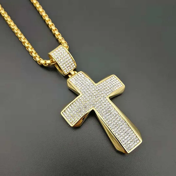 

Hip Hop new 316L Stainless Steel Cuban Chain with zircon Cross Bling Iced Out Jewelry Pendant Necklace free chain