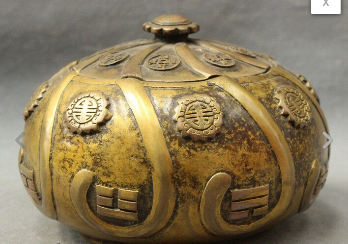 

wan671039+++Folk Chinese Bronze Buddhism 8 Diagrams Statue Coin Box Incense Burner Censer