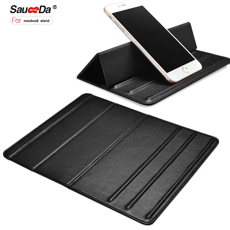sauceda Universal laptop Desktop Stand For macbook pro 13 12 inch Mircofiber Real Leather Mouse Pad Holder Stand Mount 2 in 1