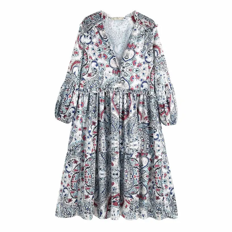 

Hot sale 1981-55-9642 European and American Fashion Metal Line Printed Dresses
