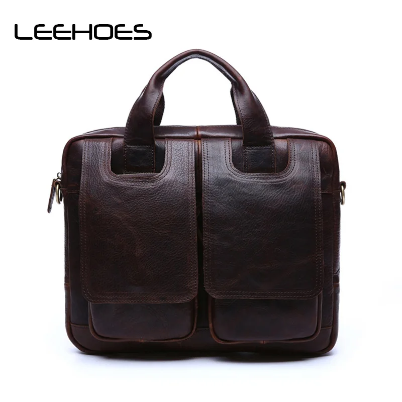 

2017 First Layer of Leather Retro Men Handbag Crazy Horse Skin Male Messenger Bags Briefcase Genuine Leather Handle Computer Bag