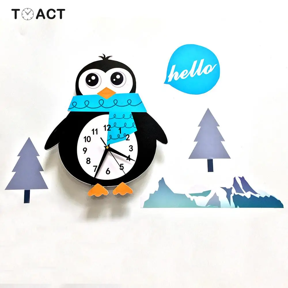 

Wall Clock for Children Wall Clocks Modern Design Clock in the Children's room Cartoon Penguin Nordic decoration chambre enfant