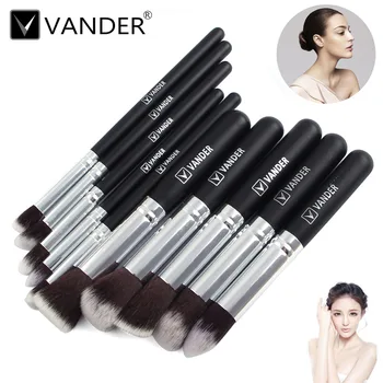 

Vander 10pcs/set Pro Foundation Blush Blending Eye shadow Makeup Brushes Cosmetics Face Flat Round Angled Tapered Top Brush Kits