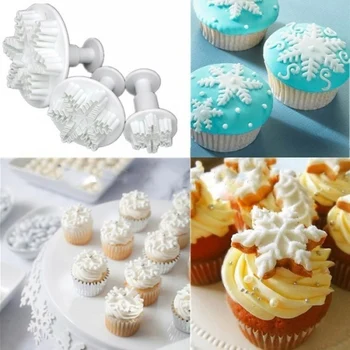 

set of 3 embossed snow flake cookie cutter, snowflake fondant , biscuit cutter, winter themed cookie plunger cutter for cupcake