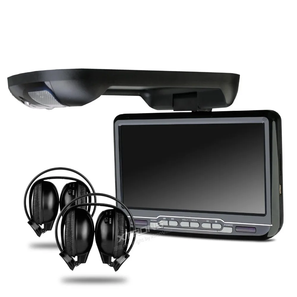 Discount 9 Inch Black Color Flip Down Car DVD Car Roof Monitor DVD Player with 2 IR Headphones (Grey & Beige Optional) 2