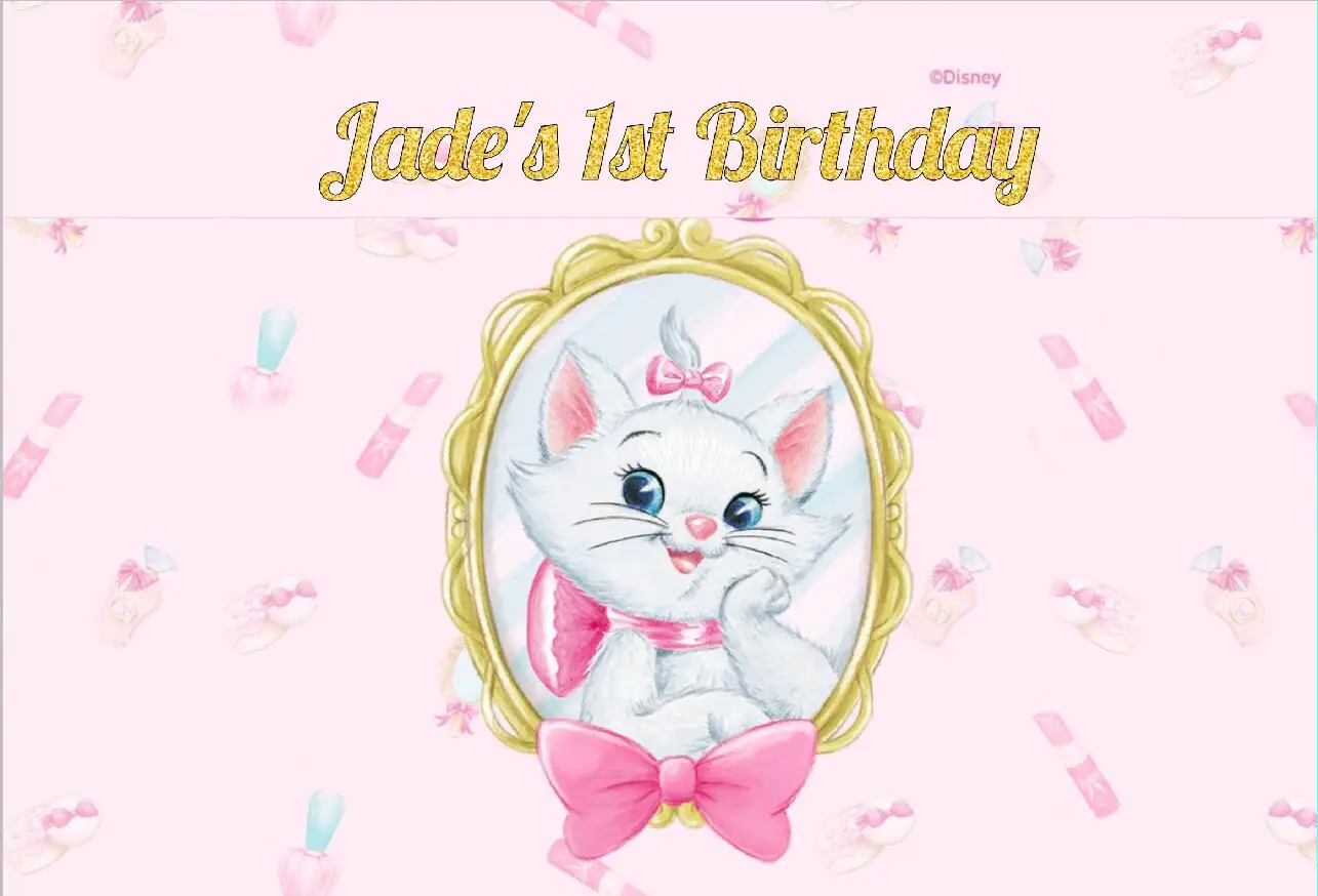 7x5ft Light Pink Gold Marie Cat Birthday Party Frame Custom Photo Studio Background Backdrop Vinyl 220cm x 150cm | Электроника