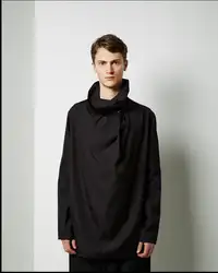 S-6XL Для мужчин одежда Осенне-зимняя обувь Черный Высокий воротник кучи плиссированные рубашки с длинными рукавами Модный пуловер футболки