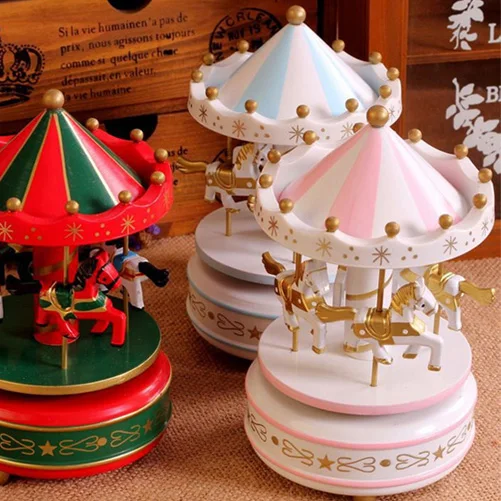 Vintage Blue Wooden Merry Go Round Carousel font b Music b font font b Box b