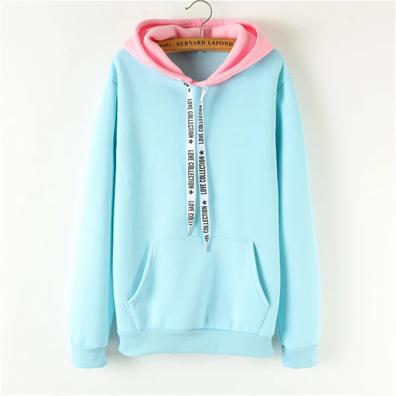 Oversized Hoodies Women Korean Harajuku Hooded Sweatshirt Long Sleeve Color Matching Autumn Winter Tops Female Tracksuits