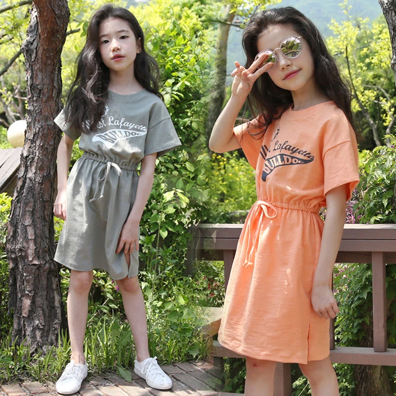 Vestido de niñas verano 2019 coreano carta Casual niño grande ropa cómoda cintura padres niño vestidos 4 16 años GDR705|Vestidos| AliExpress