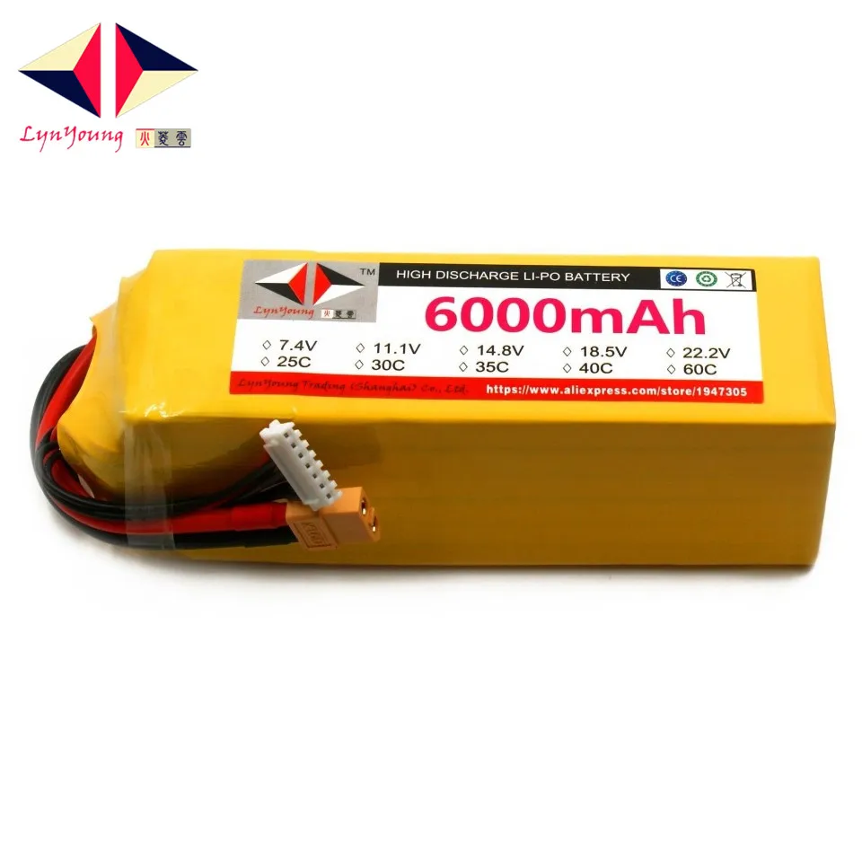 

LYNYOUNG 6S lipo battery 22.2V 6000mAh 30C MAX 60C for RC car drone helicopter airplane quadcopter part