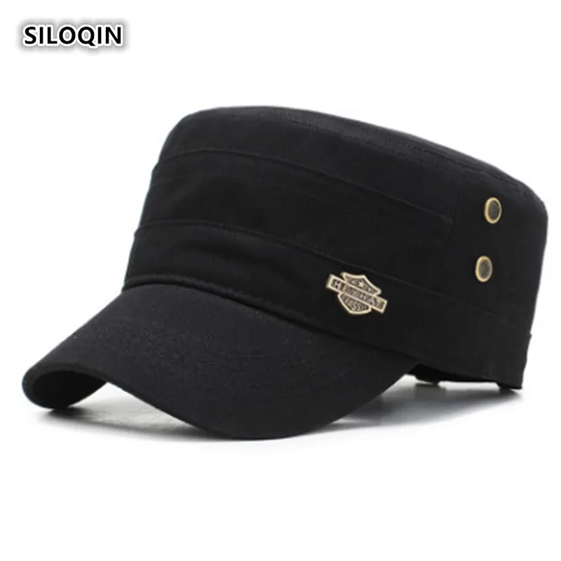

SILOQIN Summer New Trend Cotton Wild Solid Color Military Hats Adjustable Men's Flat Cap Leisure Riding Mountaineering Visor Hat