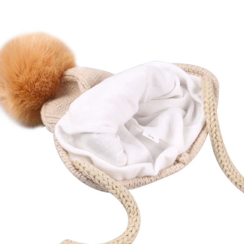 Cat Cartoon Baby Girls Hat Knit Warm Infant Beanie Hat Winter Solid Crochet Hat With Pompom Lace Up Ear Protect Beanie Baby Boy (7)